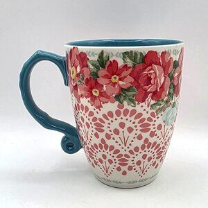 The Pioneer Woman Stoneware Vintage Floral Betsy Jumbo Latte Mug Teal Red 26 Oz